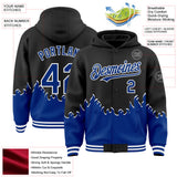 Custom Black Royal-White Fire Flame Bomber Full-Snap Varsity Letterman Hoodie Jacket
