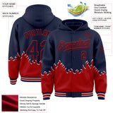Custom Navy-Red Fire Flame Bomber Full-Snap Varsity Letterman Hoodie Jacket
