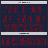 Custom Navy-Red Fire Flame Bomber Full-Snap Varsity Letterman Hoodie Jacket