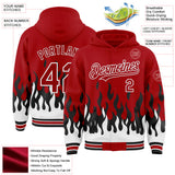 Custom Red Black-White Fire Flame Bomber Full-Snap Varsity Letterman Hoodie Jacket