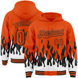 Custom Orange Black-White Fire Flame Bomber Full-Snap Varsity Letterman Hoodie Jacket