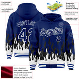 Custom Royal Black-White Fire Flame Bomber Full-Snap Varsity Letterman Hoodie Jacket