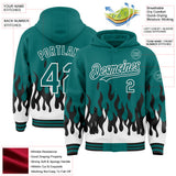 Custom Teal Black-White Fire Flame Bomber Full-Snap Varsity Letterman Hoodie Jacket