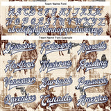 Custom Cream White-Navy Vintage Western Cowboy Bomber Full-Snap Varsity Letterman Jacket