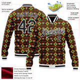 Custom Brown Black-White Western Cow Skull Aztec Bomber Full-Snap Varsity Letterman Jacket