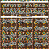 Custom Brown Black-White Western Cow Skull Aztec Bomber Full-Snap Varsity Letterman Jacket