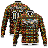Custom Brown Black-White Western Cow Skull Aztec Bomber Full-Snap Varsity Letterman Jacket
