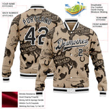 Custom Gray Black-White Vintage Wild Western Cowboy Bomber Full-Snap Varsity Letterman Jacket