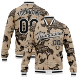 Custom Gray Black-White Vintage Wild Western Cowboy Bomber Full-Snap Varsity Letterman Jacket