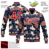 Custom Navy Red Cream-White Western Cowboy American Flag Bomber Full-Snap Varsity Letterman Jacket