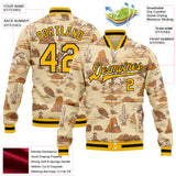 Custom City Cream Gold Black-White Wild Western Cowboy Cactus Bomber Full-Snap Varsity Letterman Jacket