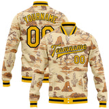 Custom City Cream Gold Black-White Wild Western Cowboy Cactus Bomber Full-Snap Varsity Letterman Jacket