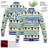 Custom Green White-Royal Western Cow Skull Aztec Bomber Full-Snap Varsity Letterman Jacket