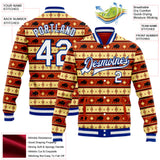 Custom Red White Yellow-Royal Western Cow Aztec Bomber Full-Snap Varsity Letterman Jacket
