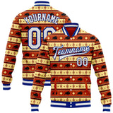 Custom Red White Yellow-Royal Western Cow Aztec Bomber Full-Snap Varsity Letterman Jacket