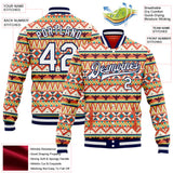 Custom Red White-Navy Southwestern Geometric Aztec Bomber Full-Snap Varsity Letterman Jacket