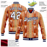Custom Red White Yellow-Navy Western Cow Skull Bomber Full-Snap Varsity Letterman Jacket