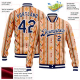 Custom Red Navy Yellow-White Southwestern Geometric Aztec Bomber Full-Snap Varsity Letterman Jacket