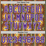 Custom Brown Purple-White Southwestern Geometric Aztec Bomber Full-Snap Varsity Letterman Jacket