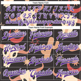 Custom Black Purple-White Western Cow Skull Cactus Bomber Full-Snap Varsity Letterman Jacket