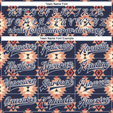 Custom Navy-White Southwestern Geometric Aztec Bomber Full-Snap Varsity Letterman Jacket