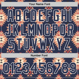 Custom Navy-White Southwestern Geometric Aztec Bomber Full-Snap Varsity Letterman Jacket
