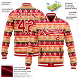 Custom Red-White Southwestern Geometric Aztec Bomber Full-Snap Varsity Letterman Jacket