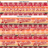 Custom Red-White Southwestern Geometric Aztec Bomber Full-Snap Varsity Letterman Jacket
