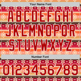 Custom Red-White Southwestern Geometric Aztec Bomber Full-Snap Varsity Letterman Jacket
