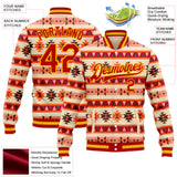 Custom Red Gold-White Southwestern Geometric Aztec Bomber Full-Snap Varsity Letterman Jacket