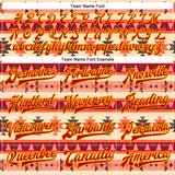 Custom Red Gold-White Southwestern Geometric Aztec Bomber Full-Snap Varsity Letterman Jacket