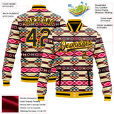 Custom Cream Black Gold-White Southwestern Geometric Aztec Bomber Full-Snap Varsity Letterman Jacket