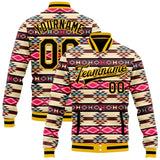 Custom Cream Black Gold-White Southwestern Geometric Aztec Bomber Full-Snap Varsity Letterman Jacket