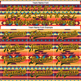 Custom Red Black Gold-White Southwestern Geometric Aztec Bomber Full-Snap Varsity Letterman Jacket