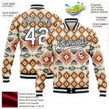 Custom Cream White-Black Southwestern Geometric Aztec Bomber Full-Snap Varsity Letterman Jacket