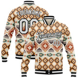 Custom Cream White-Black Southwestern Geometric Aztec Bomber Full-Snap Varsity Letterman Jacket