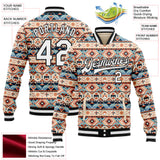 Custom Cream White-Black Southwestern Geometric Aztec Bomber Full-Snap Varsity Letterman Jacket