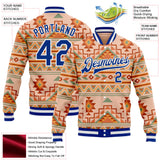 Custom Red Royal-White Southwestern Geometric Aztec Bomber Full-Snap Varsity Letterman Jacket
