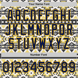 Custom White Navy-Gold Southwestern Geometric Aztec Bomber Full-Snap Varsity Letterman Jacket