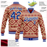 Custom Red Royal-White Southwestern Geometric Aztec Bomber Full-Snap Varsity Letterman Jacket
