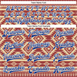 Custom Red Royal-White Southwestern Geometric Aztec Bomber Full-Snap Varsity Letterman Jacket