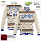 Custom Cream White-Royal Southwestern Geometric Cow Skull Aztec Bomber Full-Snap Varsity Letterman Jacket
