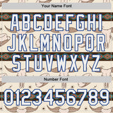Custom Cream White-Royal Southwestern Geometric Cow Skull Aztec Bomber Full-Snap Varsity Letterman Jacket