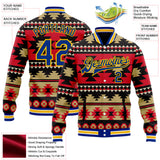 Custom Red Royal Yellow-White Southwestern Geometric Aztec Bomber Full-Snap Varsity Letterman Jacket
