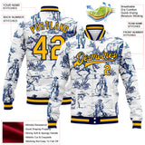 Custom White Gold-Navy Wild Western Cowboy Bomber Full-Snap Varsity Letterman Jacket