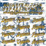 Custom White Gold-Navy Wild Western Cowboy Bomber Full-Snap Varsity Letterman Jacket