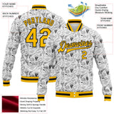 Custom White Gold-Black Western Cowboy Cactus Bomber Full-Snap Varsity Letterman Jacket