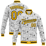 Custom White Gold-Black Western Cowboy Cactus Bomber Full-Snap Varsity Letterman Jacket