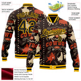 Custom Brown Black Gold-White Vintage Western Cowboy Bomber Full-Snap Varsity Letterman Jacket