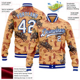 Custom Orange White-Royal Wild Western Cowboy Cactus Bomber Full-Snap Varsity Letterman Jacket